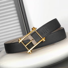 HM REVERSIBLE BLACK AND BLACK AND KHAKI BROWN LEATHER STRAP 32 MM GOLD HARDWARE