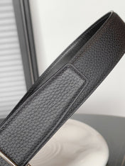 HM REVERSIBLE BLACK LEATHER STRAP 32 MM SILVER HARDWARE