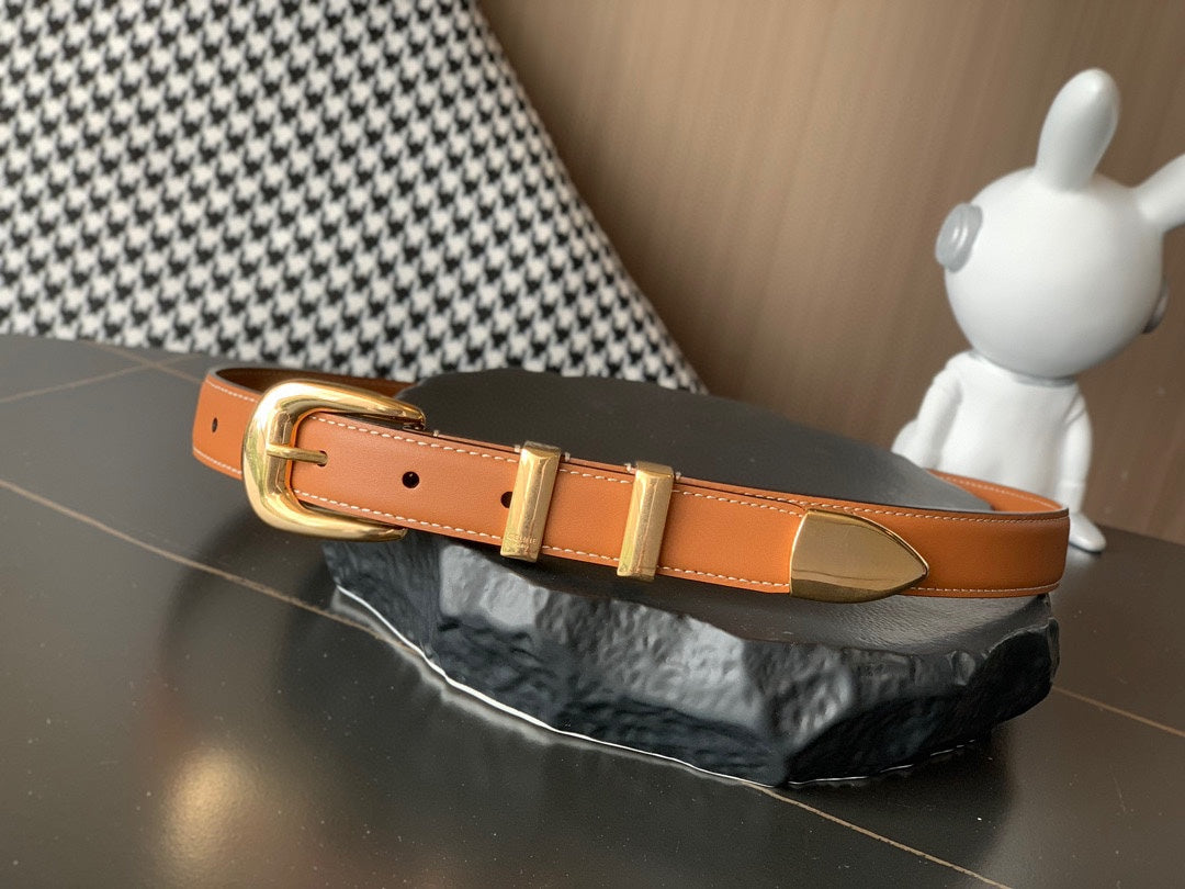 Medium Western Belt 25mm In Brown Calfskin Ghw