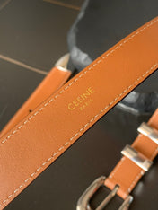 BELT 25MM MEDIUM WESTERN IN BROWN CALFSKIN SILVER BUCKLE