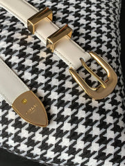 BELT 25MM MEDIUM WESTERN IN IVORY CALFSKIN GOLD BUCKLE