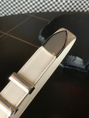 BELT 25MM MEDIUM WESTERN IN IVORY CALFSKIN SILVER GREY BUCKLE
