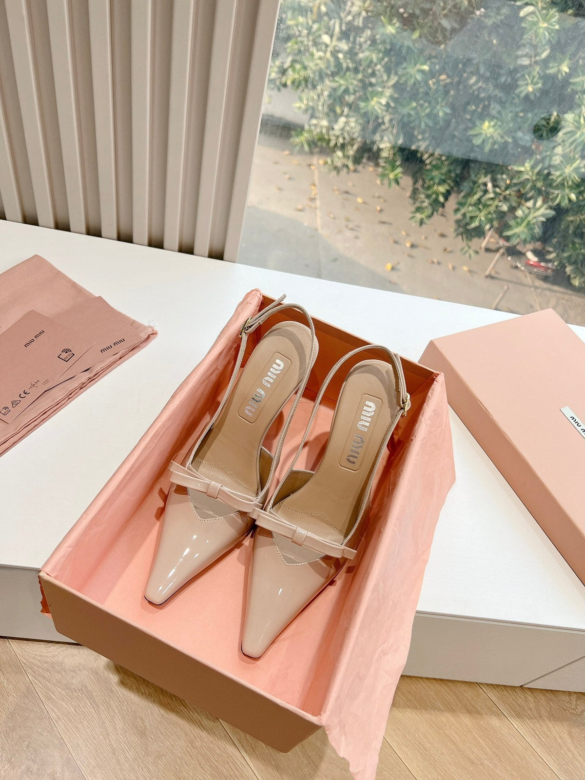 Slingback Warm Ivory Imported Patent Leather