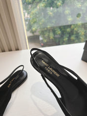 SL BABYLONE SLINGBACK FLAT BLACK SATIN