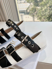 PUNK BALLET FLAT IN WHITE MIX BLACK SUPPLE CALFSKIN