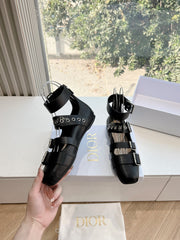 PUNK BALLET FLAT IN BLACK CALFSKIN