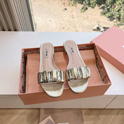 SLIDE SANDALS ATTACHED DIAMOND IN GOLD METALLIC LAMBSKIN