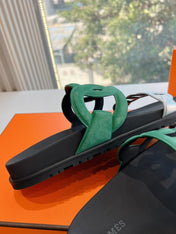 EXTRA SANDAL IN MEDIUM GREEN MIX SILVER CALFSKIN