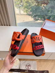 EXTRA SANDAL IN CHERRY RED MIX FIRE ORANGE CALFSKIN