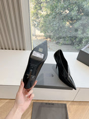 ZIPPER POINTED-TOE HIGH PUMPS IN BLACK WAX-OIL SHEEPSKIN