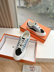 GET SNEAKER IN BLACK MIX LIGHT BLUE CANVAS AND CALFSKIN