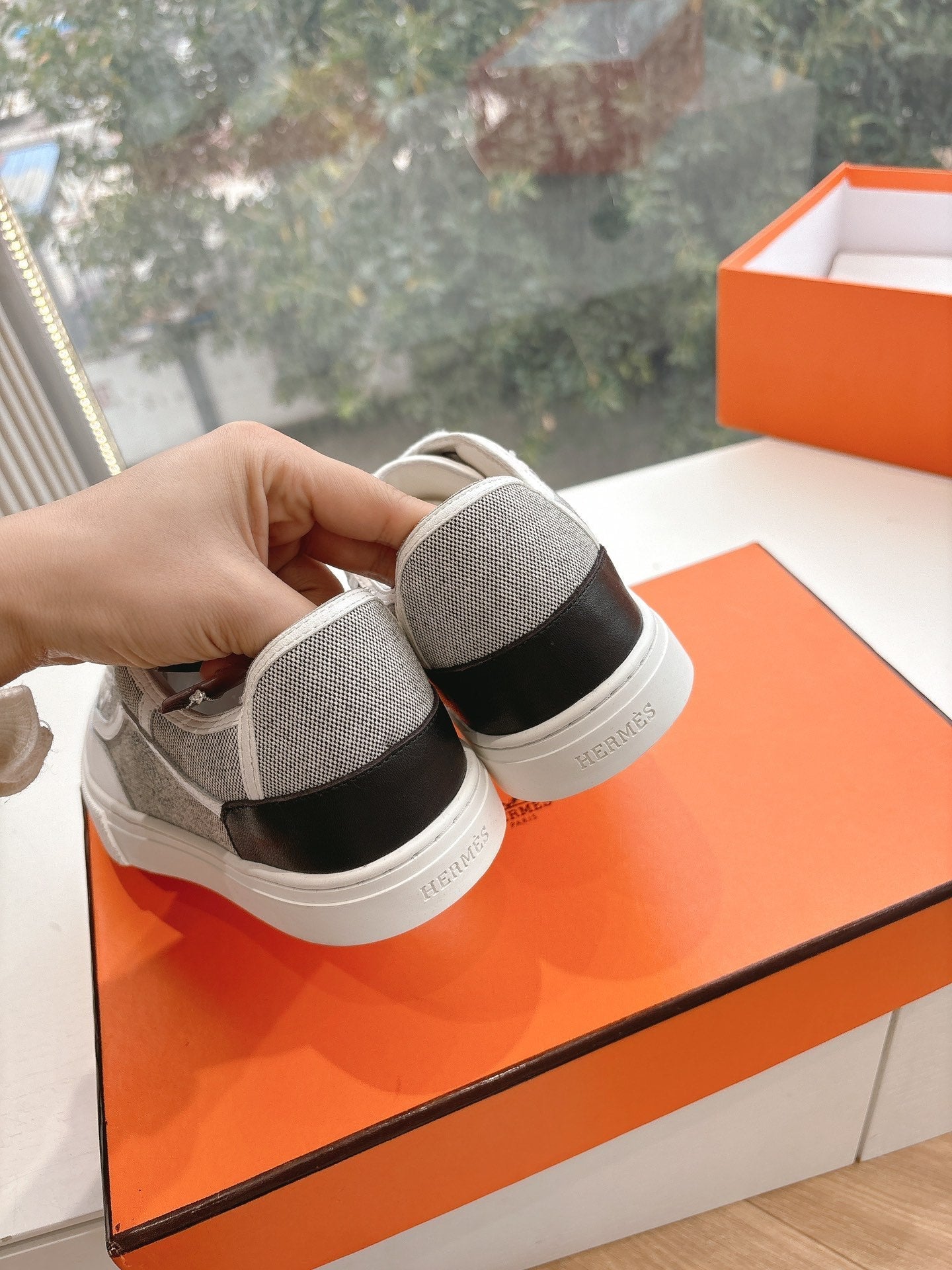 GET SNEAKER IN DOVE GRAY MAXI CANVAS AND CALFSKIN