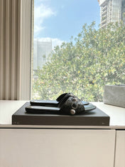 CAGOLE FLAT MULES IN BLACK CALFSKIN