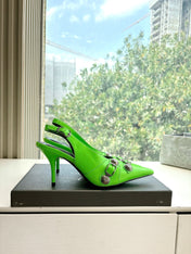 CAGOLE HIGH SLINGBACK IN NEON GREEN GLOSSY CALFSKIN