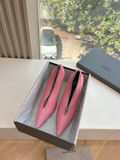 ZIPPER POINTED-TOE HIGH PUMPS IN BUBBLEGUM PINK SHINY LAMBSKIN
