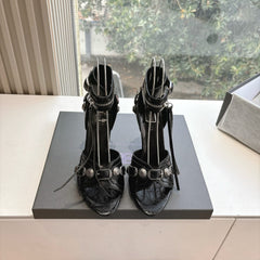 CAGOLE HIGH-HEEL SANDALS IN BLACK LAMBSKIN