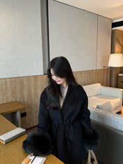 MAX MARA 25S CASHMERE COAT WITH FOX FUR TRIM 203