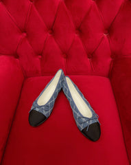 ballet flat blue black denim grosgrain