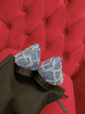 ballet flat blue black denim grosgrain