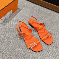 BUCKLE SANDAL BRIGHT ORANGE CALFSKIN