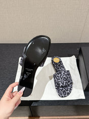 SL CARLYLE LEOPARD SLIPPERS BLACK-WHITE CANVAS