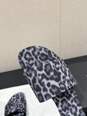 SL CARLYLE LEOPARD SLIPPERS BLACK-WHITE CANVAS