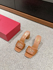 VLOGO SIGNATURE SLIDE SANDAL 60MM IN BRONZE BROWN CALFSKIN