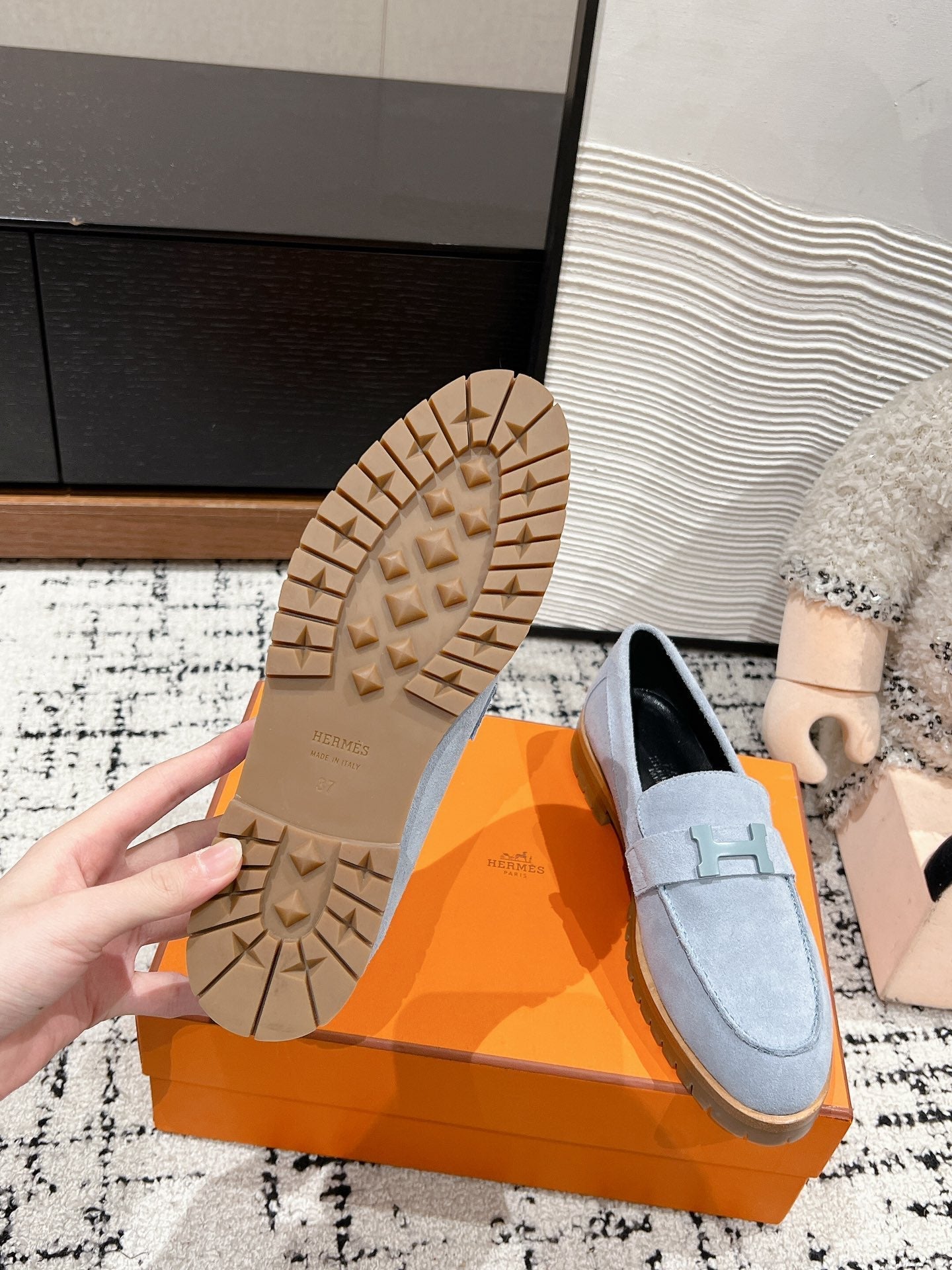 HM PARIS LOAFER IN BLUE SUEDE BLUE HARDWARE