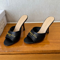 PEEP TOE SANDAL 25S HEELS 10CM IN BLACK CALFSKIN