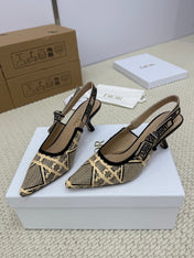 DIOR HIGH SLINGBACK 65 MM 25S IN BLACK AND BEIGE RAFFIA