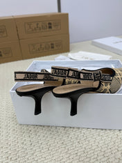 DIOR HIGH SLINGBACK 65 MM 25S IN BLACK AND BEIGE RAFFIA