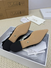 DIOR FLAT SLINGBACK 25S IN BLACK FABRIC AND BRAND NAME EMBROIDERY