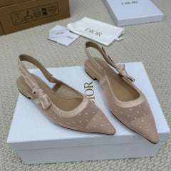 DIOR FLAT SLINGBACK 25S IN NUDE LACE NET FABRIC AND SUEDE