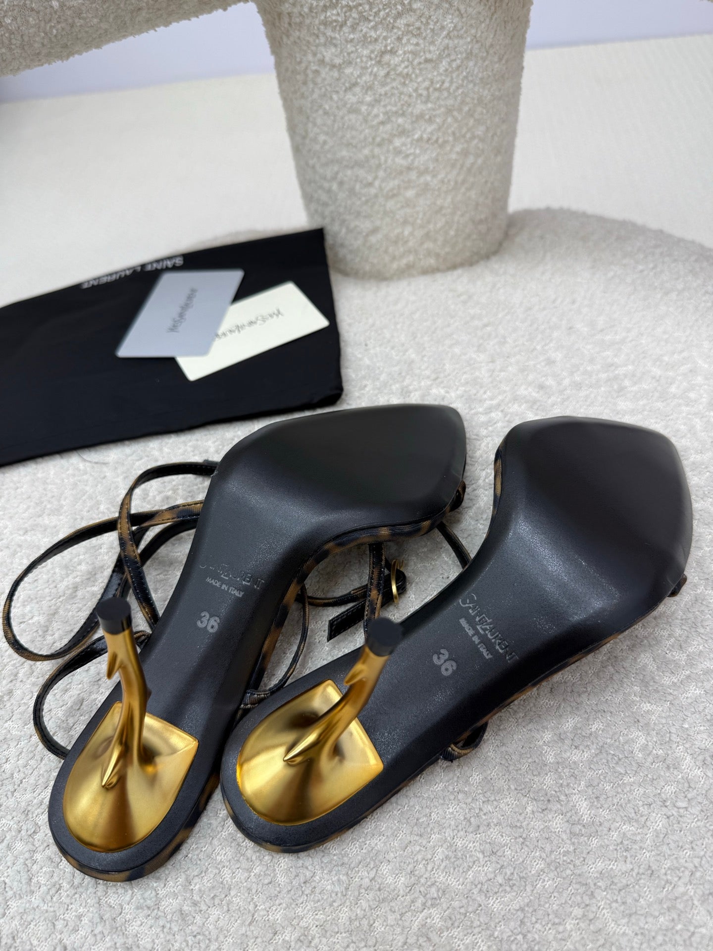 YSL 25S STRAPPY HIGH-HEEL SANDALS 95 MM IN LEOPARD PRINT LAMBSKIN