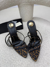 YSL 25S STRAPPY HIGH-HEEL SANDALS 95 MM IN LEOPARD PRINT LAMBSKIN