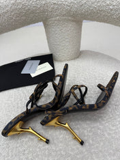 YSL 25S STRAPPY HIGH-HEEL SANDALS 95 MM IN LEOPARD PRINT LAMBSKIN