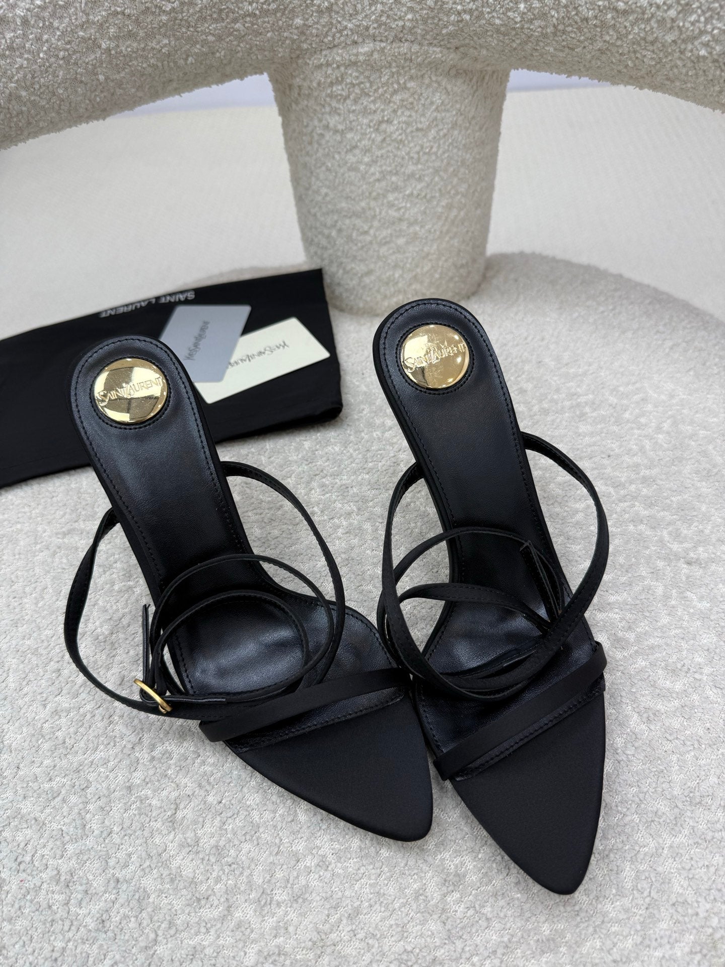 YSL 25S STRAPPY HIGH-HEEL SANDALS 95 MM IN BLACK LAMBSKIN