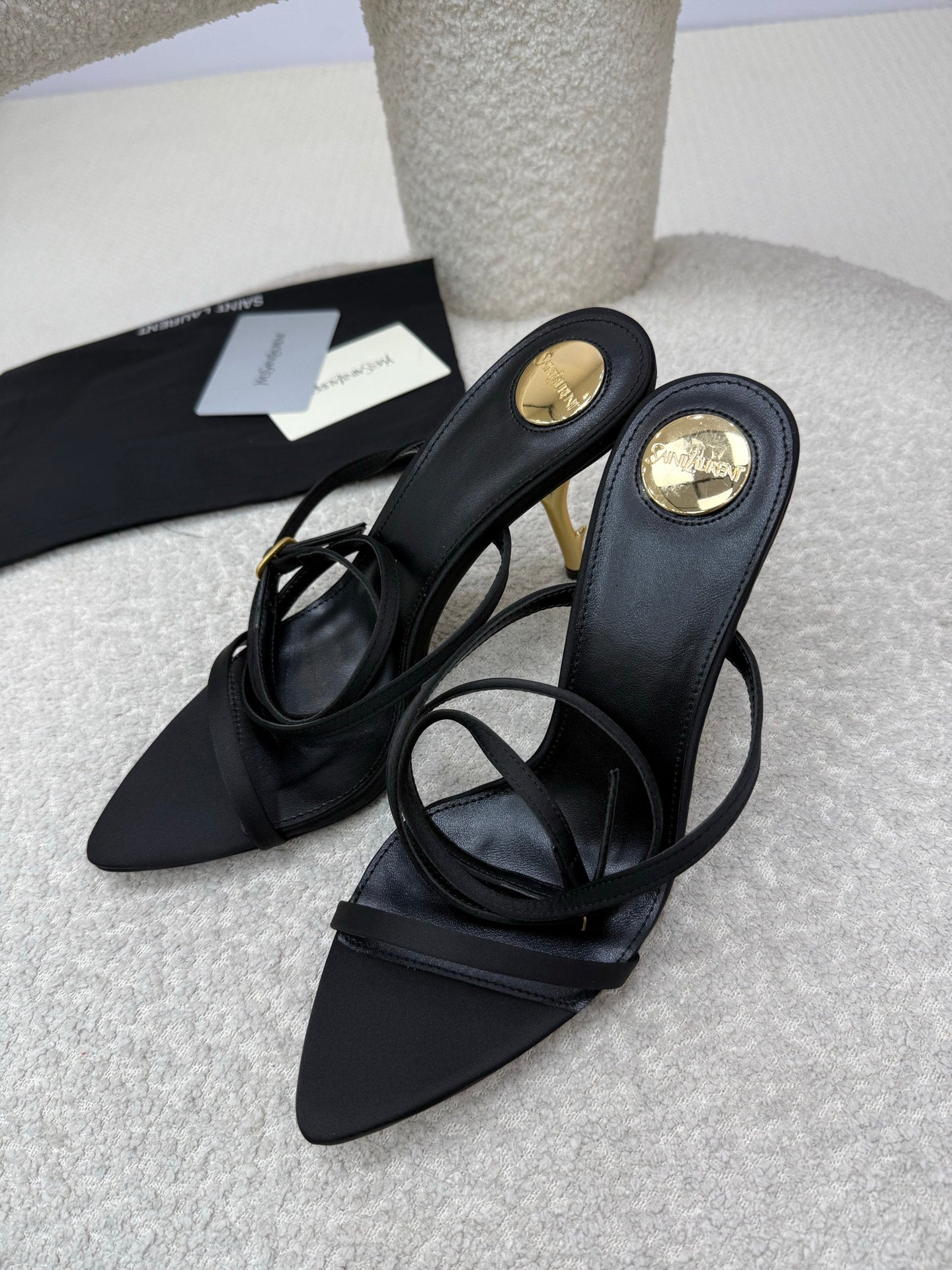 YSL 25S STRAPPY HIGH-HEEL SANDALS 95 MM IN BLACK LAMBSKIN