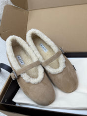 ALAIA 25S SHEARLING BALLET FLATS IN DARK BEIGE SUEDE