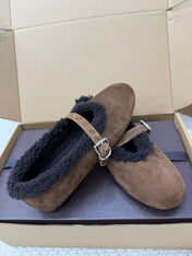 ALAIA 25S SHEARLING BALLET FLATS IN DARK BROWN SUEDE