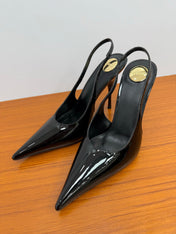 YSL 26S HEELED SLINGBACKS 100 MM IN BLACK GLOSSY CALFSKIN