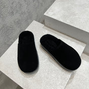 SNAP SLIPPER IN BLACK SUEDE AND SHEARLING LINING