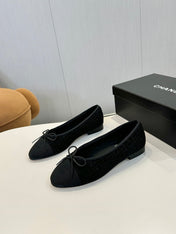 BALLET FLATS IN BLACK TWEED AND FABRIC