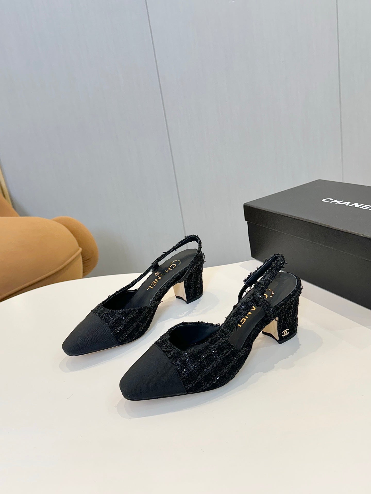 CC SLINGBACK 25S 65 MM IN BLACK TWEED MIX SEQUINS