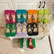 STRETCH LACE-UP FLAT SANDAL IN BLACK METALLIZED MESH AND LEATHER