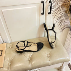 GG SIGNORINA THONG SANDALS IN BLACK MIX BEIGE SHEEPSKIN