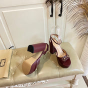 GG HORSEBIT PLATFORM SANDAL IN WINE RED SHEEPSKIN