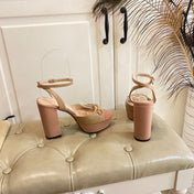 GG HORSEBIT PLATFORM SANDAL IN WHEAT BEIGE MIX LIGHT PINK SHEEPSKIN