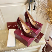 GUCCI 26S HORSEBIT MID-HEEL PUMPS 100 MM IN DARK RED CALFSKIN