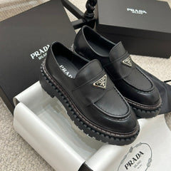 PRADA 25S LOAFER 50MM IN BLACK CALFSKIN LOGO